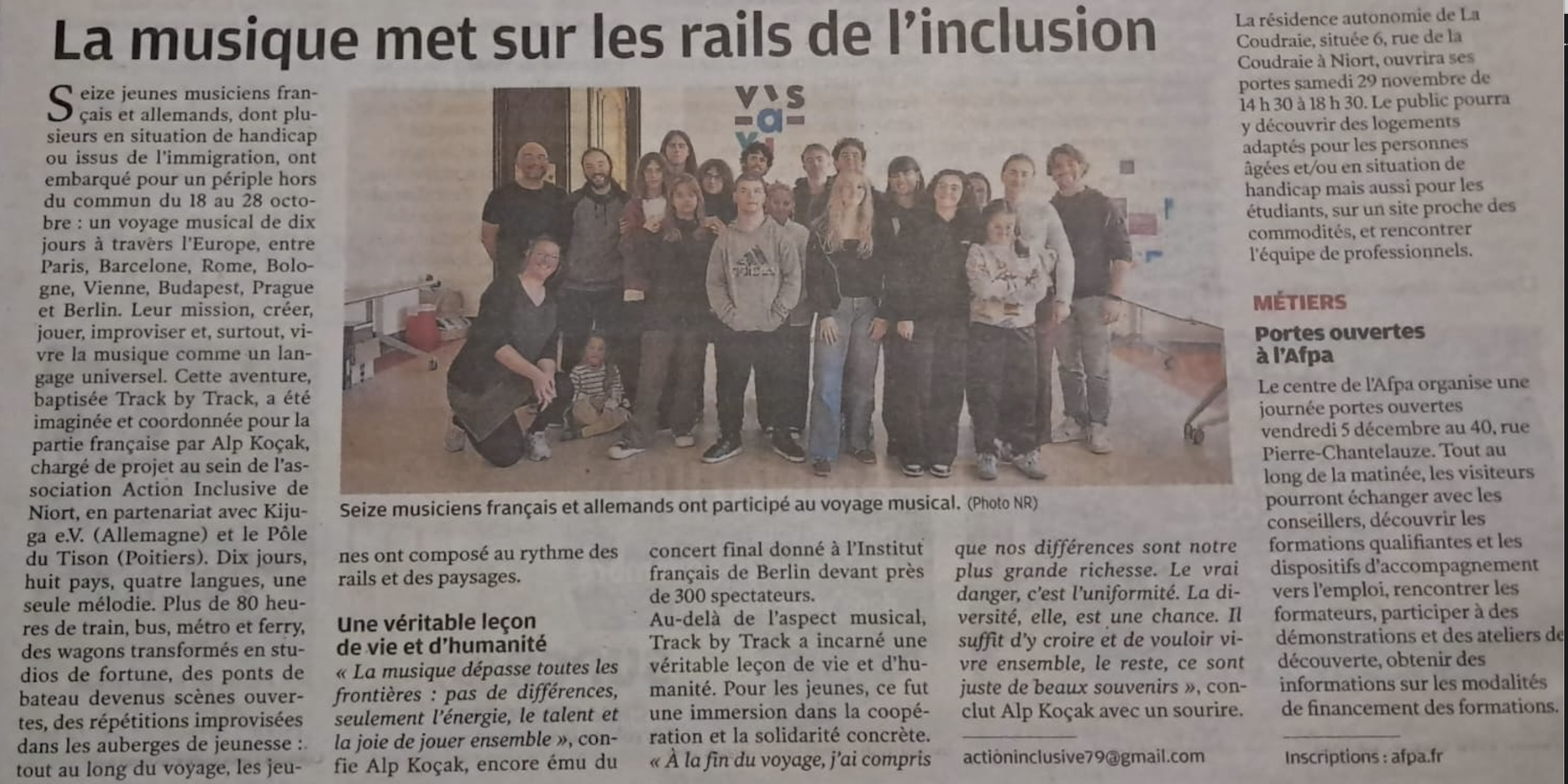 tournée Track by Track Poitiers Berlin musique inclusive jeunes musiciens Europe création collective